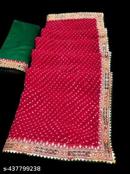 Georgette Printed Saree for Women (Red, 6.1 m)