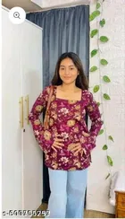 Rayon Printed Short Kurti for Women, Maroon 