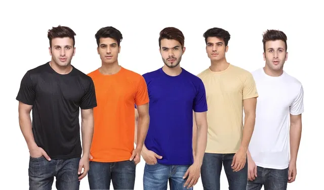 Round Neck Solid T-shirts for Men, Pack of 5 (Multi, M)