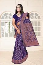 Jacquard Woven Design Saree for Women, Navy Blue 