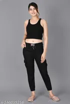 Denim Solid Joggers for Girls (Black, 12-13 Years)