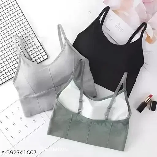 Cotton Blend Sports Bra Women, Multicolour, Pack of 3 (30E)