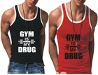 Cotton Blend Printed Gym Vest for Men (Black & Red, M) (Pack of 2)