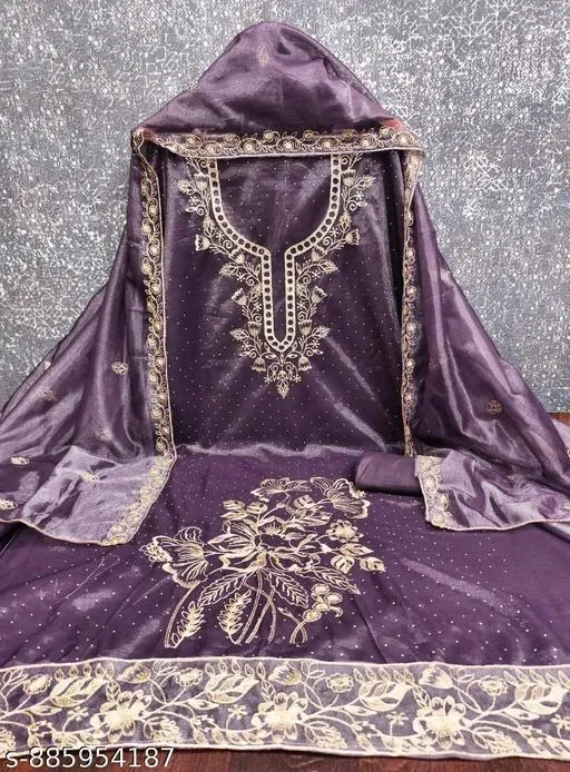 Embroidered Patiala Suit Set for Women (5.85 meter (S)) (6.05 meter (M)