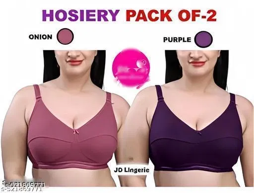 Cotton Blend Padded Bra for Women, Pack of 2 (Pink, 40B)