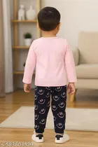 Hosiery Cotton Printed Clothing Set for Kids, Pink & Black 