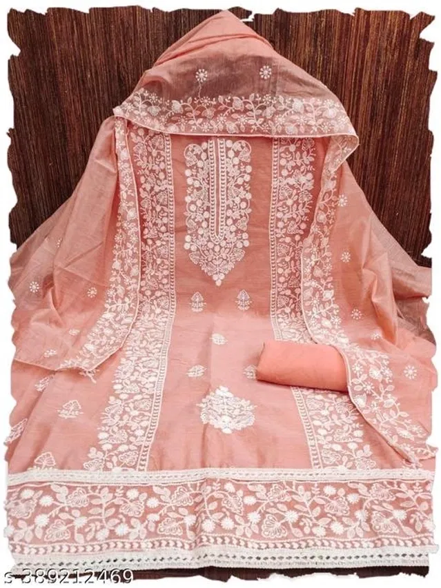 Embroidered Unstitched Suit for Women (Peach, 2.25 m)