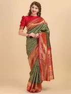 Litchi Silk Zari Woven Saree for Women, Green 