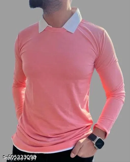 Cotton Blend T-shirt for Men, Pink (XL)