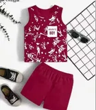 Printed Cotton Blend Clothing Set for Kids ,Red 