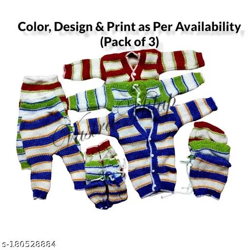 Woolen Clothing Set for Kids (Multicolor, 0-3 Months) (Set of 3)