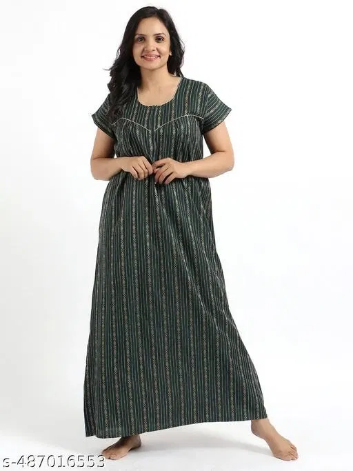 Satin Soft & Attractive Nightdress for Women & Girls , Green (XL)