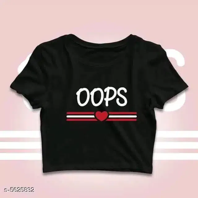 Printed Crop T-shirt for Women (Black, L)