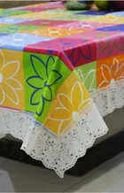 PVC Floral Rangoli Design 4 Seater Table Cover 