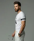 Polyester Printed T-shirt for Men, White 