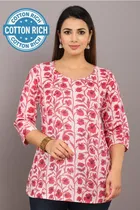 Cotton Floral Print Short Kurti for Women 