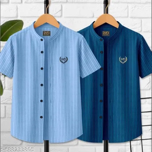 Self Design Cotton Blend Mandarin Neck T-Shirt for Boys (Aqua Blue, 7-8 Years)
