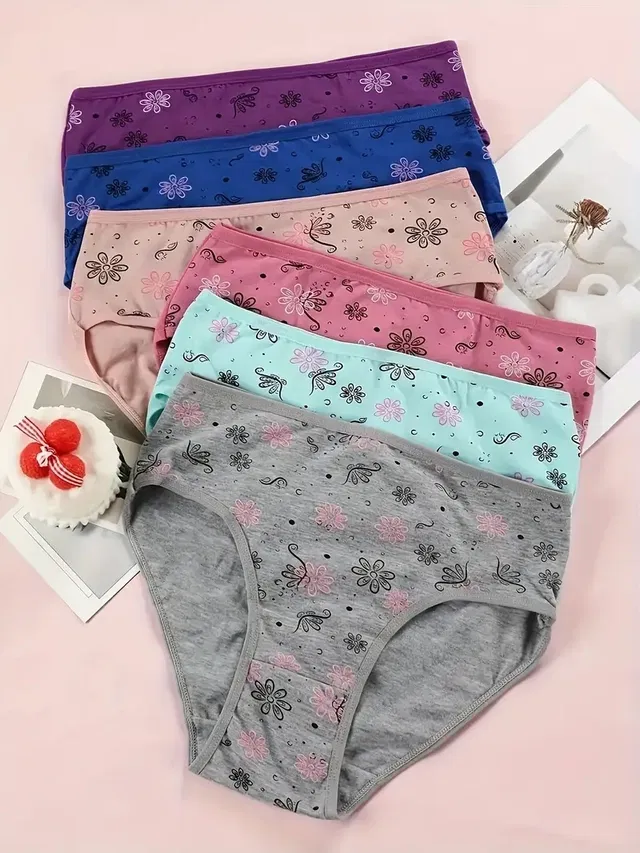 Cotton Printed Briefs for Women (Multicolor, XL) (Pack of 6)