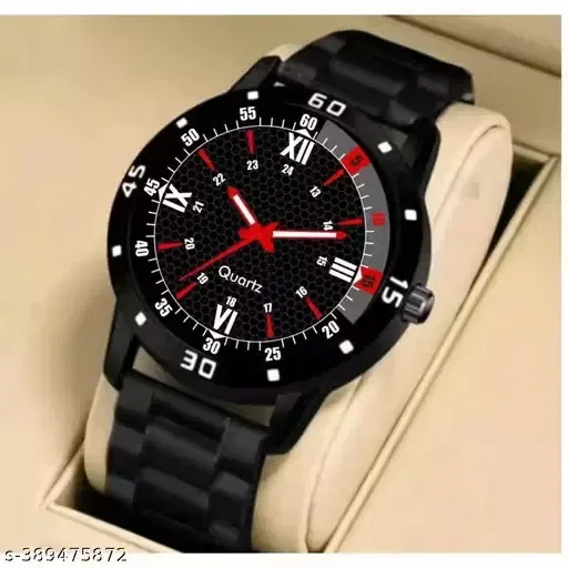 Black Dial Analog Watch with PU Strap for Men