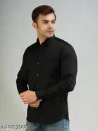 Cotton Blend Solid Shirts for Men, Black 