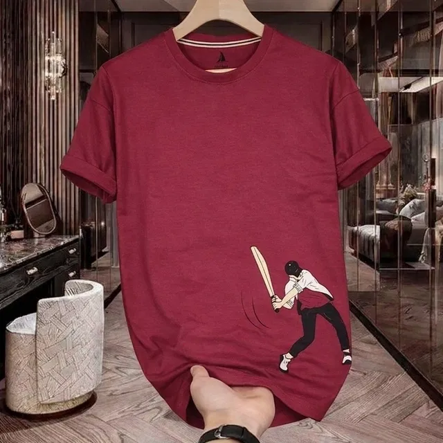 Cotton Printed T-shirt for Men, Pink (L)