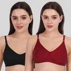 Cotton Bra for Women, Black & Red, Pack of 2 