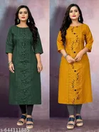 Floral Embroidered Cotton Blend Kurti for Women, Pack of 2 