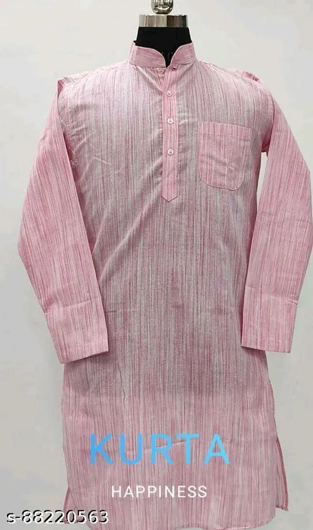 Khadi Cotton Solid Kurta for Men ( Pink, XXL)