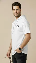 Polyester Printed T-shirt for Men, White 