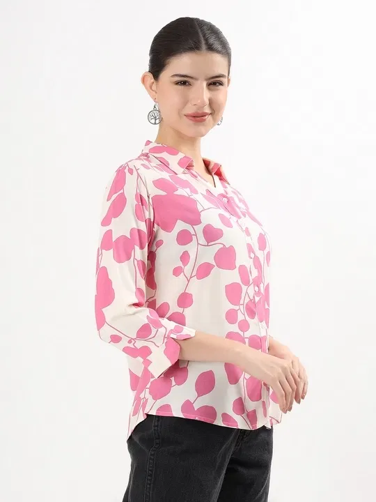 Rayon Printed Shirt for Women (Pink. S)