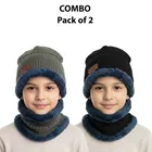 Woolen Solid Cap with Neck Wramer for Kids, Pack of 2, Multicolor