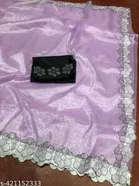 Organza Solid Saree For Women, Purple