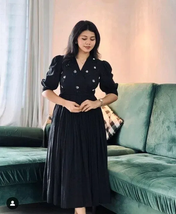 Rayon Solid Anarkali Kurti for Women (Black, XXL)