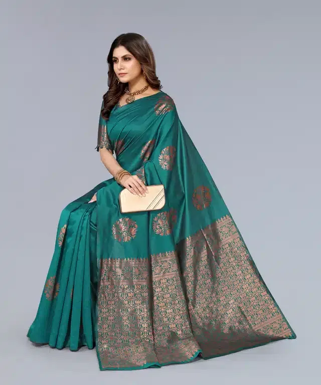 Banarasi Silk Saree for Women (Teal, 6 m)