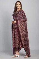 A-Line Cotton Printed Kurti with Bottom & Dupatta Set for Women 