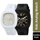 Kids Square Dial Analog Watches - Pack of 2, Black & White
