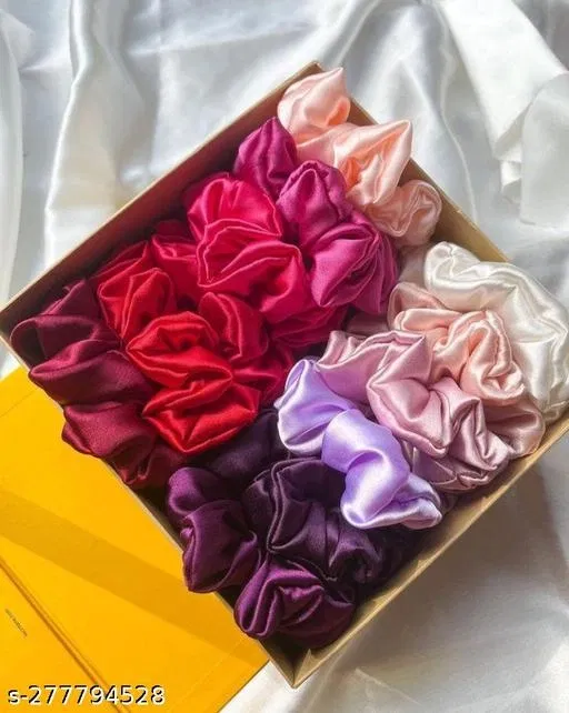 Silk Hair Ties for Women (Multicolor, Pack of 12)