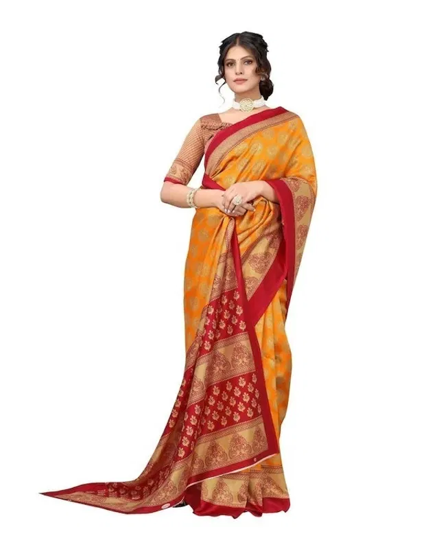 Art Silk  Printed Saree for Women (Orange, 6.3 m)
