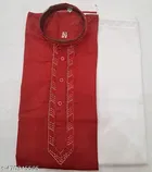 Cotton Solid Kurta Set for Men, Red 