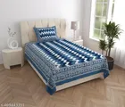 Flat Jaipuri Prints Single Bedsheet with 1 Pillow Cover 100% Cotton (Blue)