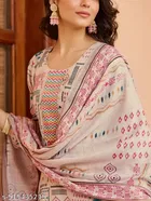 Cotton Printed Kurta With Paint & Dupatta Set for Women, Multicolour 