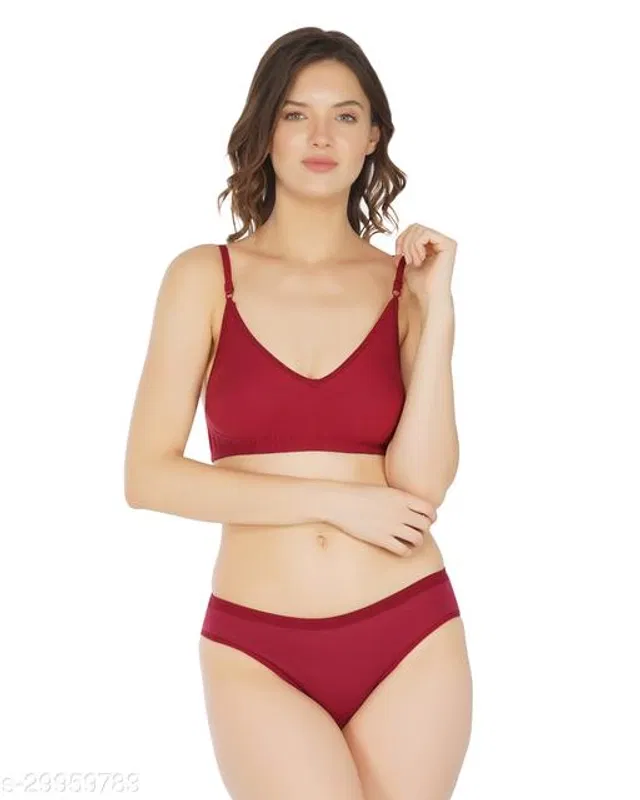 Cotton Blend Solid Lingerie Set for Women (Multicolor, 30A)