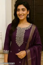 Printed Chanderi Silk Kurta Set for Women 