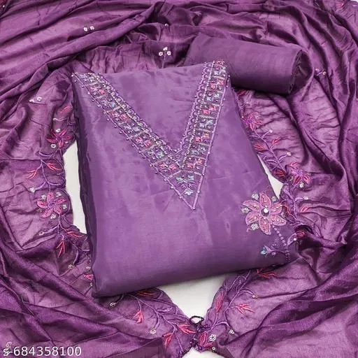 Silk Blend Embroidered Punjabi/All Over Suits for Women (Multicolor, 6.65 meter (XXL)