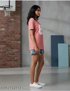 Cotton Blend Printed T-shirt for Women, Pink 