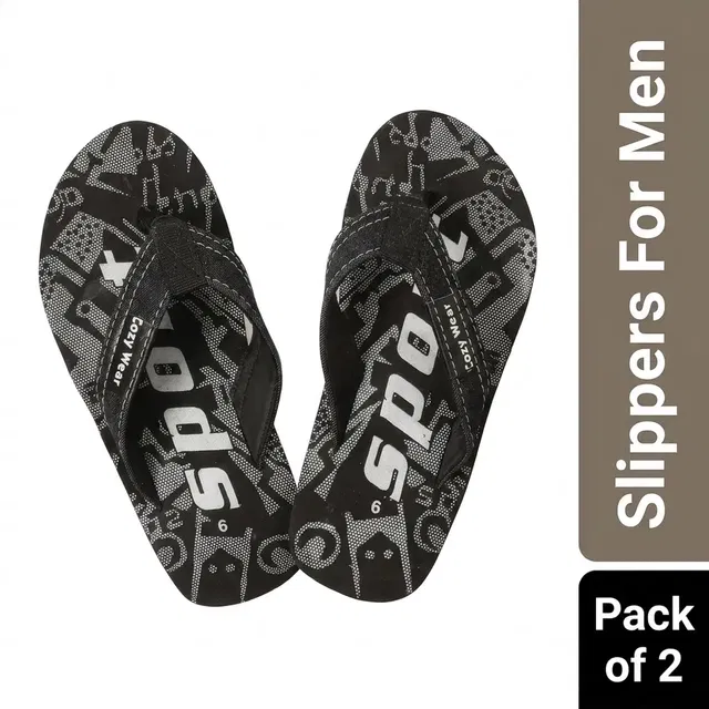 Cozy Wear Slippers for Men - Pack of 2, Black, Size 7