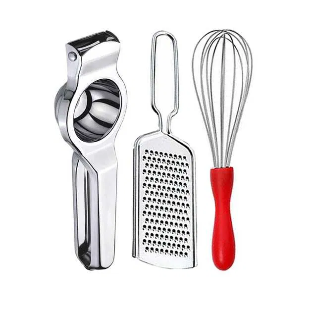 Oc9 Stainless Steel Lemon Squeezer & Cheese Grater & Egg Whisk Kitchen Tool Set (O-15)