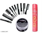 10 Pcs Salon Hair Comb Set & Mg5 Hair Wax with Enzo Hair Spray (Red & Black, Set of 12)