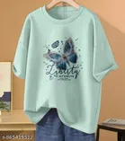 Cotton Blend Printed T-shirt for Women, Green 
