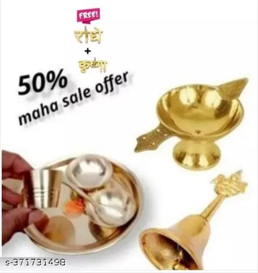 Laddu Gopal Bhog Thali Combo Set with Deepak and Bell, Pack of 5 (Yellow, 5)